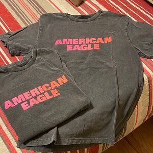 2 American Eagle Outfitters Charcoal Tee with Pink and Orange Logo